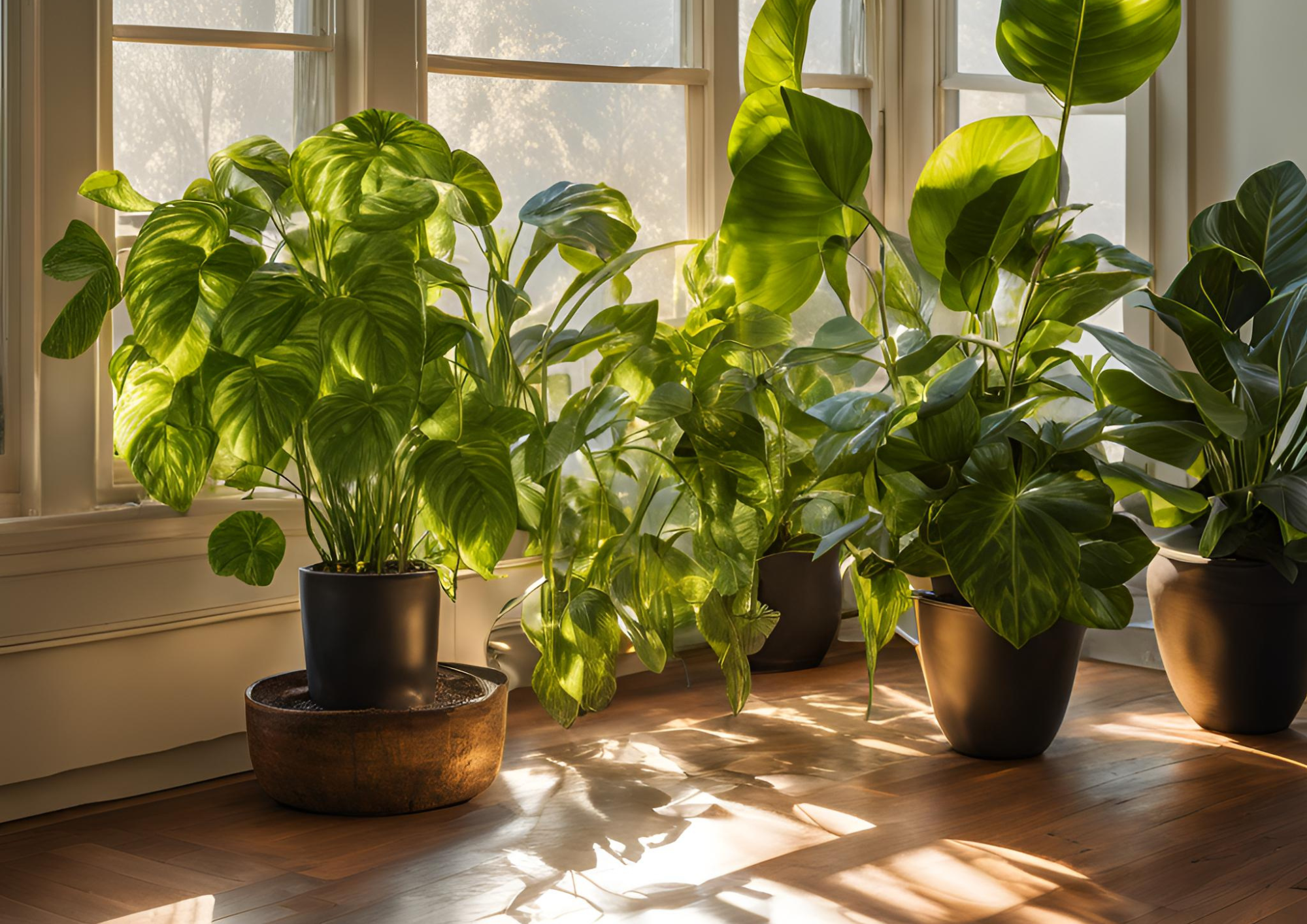 Plantes d'intérieur sous les rayons du soleil