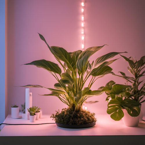 Plante intérieur éclairée par lampe LED horticole