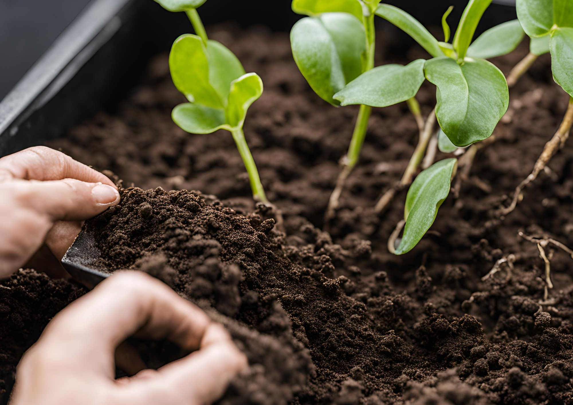 mains qui plantent dans du terreau